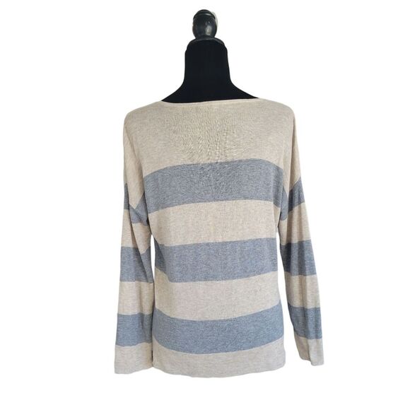 Eileen Fisher Tan and Gray Stripes Merino Blend Lightweight Sweater Size S - Picture 3 of 6